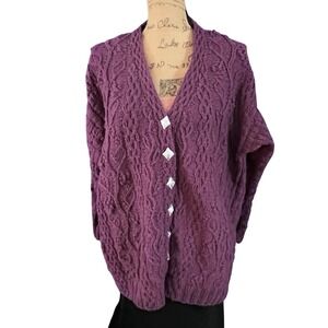 Vintage Hand Knitted Purple Thistle Cardigan Sweater Unique Cozy Granny Academia